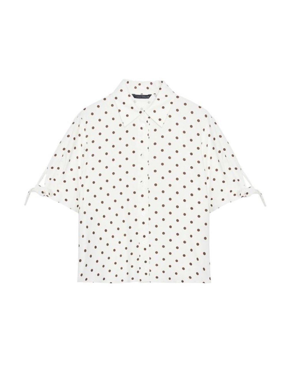 ZARA Women's Ramie Tie Short Sleeve Shirt - Ecru / Brown - Small